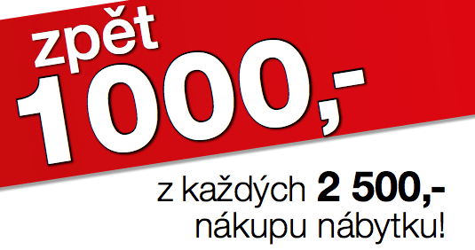 1000 Kč zpět z každých 2500 Kč nákupu nábytku na Sconto.cz