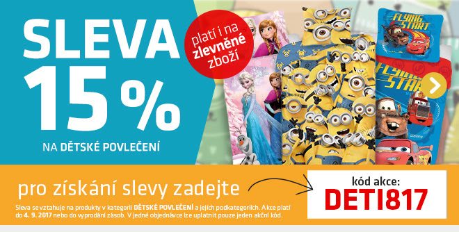 Sleva 15% na dětské povlečení a další zboží 4home